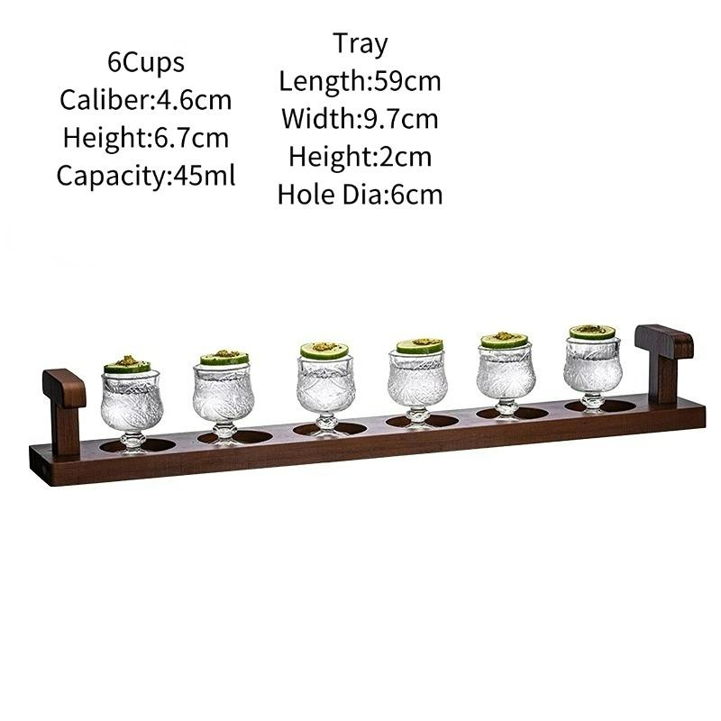 Simple Mini Shot Glasses Cups,Creative Cocktail Glass Cup Set With Wooden Tray,Shot Glass Cup,Liquor Sake Glasses Cup,Bar Tool