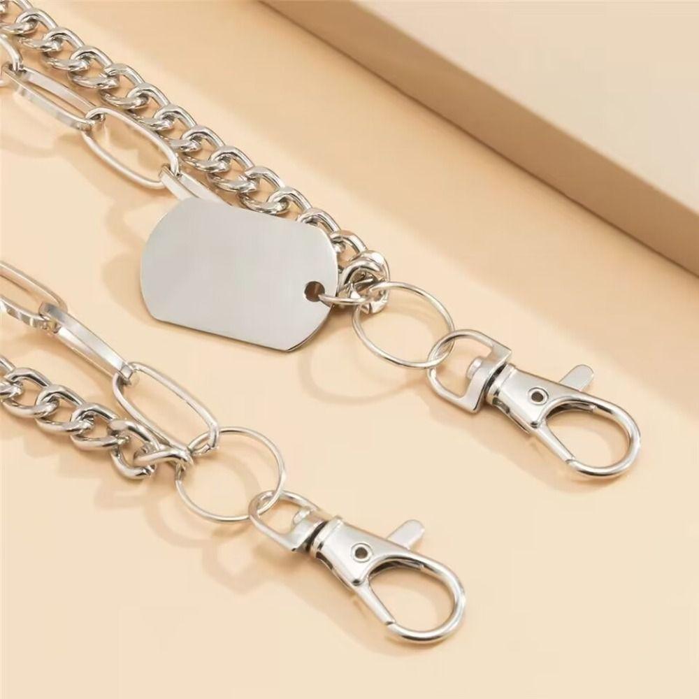 Hip Hop Metal Tags Waist Chain Hipster Multi-layer Key Chains Layered Jeans Chain  For Women Man