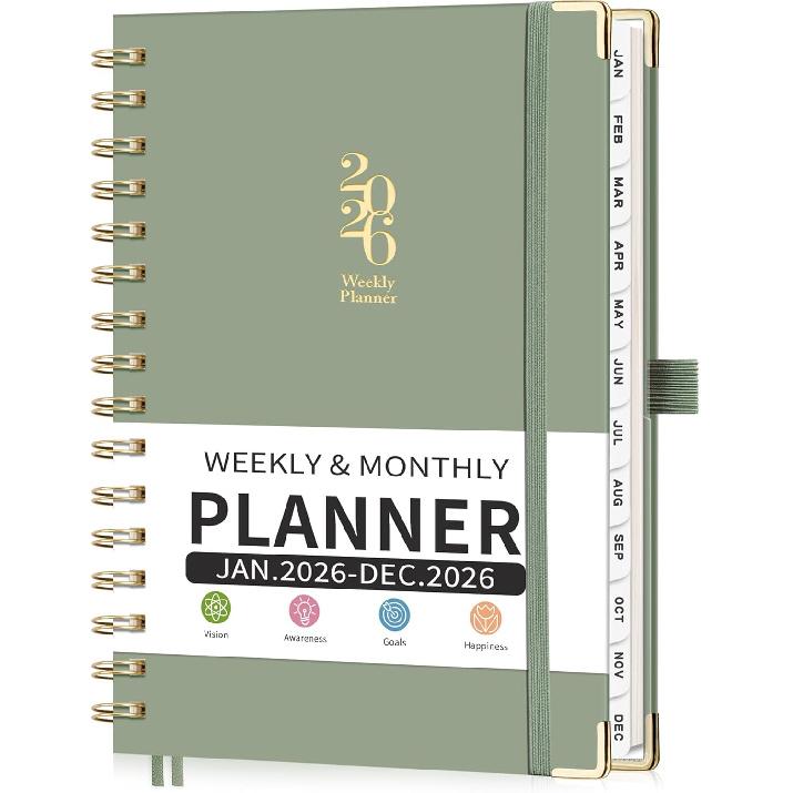 2026 Planner, Weekly and Monthly, A5 Size (5.7" x 8.3"), Jan 2026 - Dec 2026, Calendar, To-do List, Agenda, 12-Month Tabs, Hardcover, 100 GSM Thick