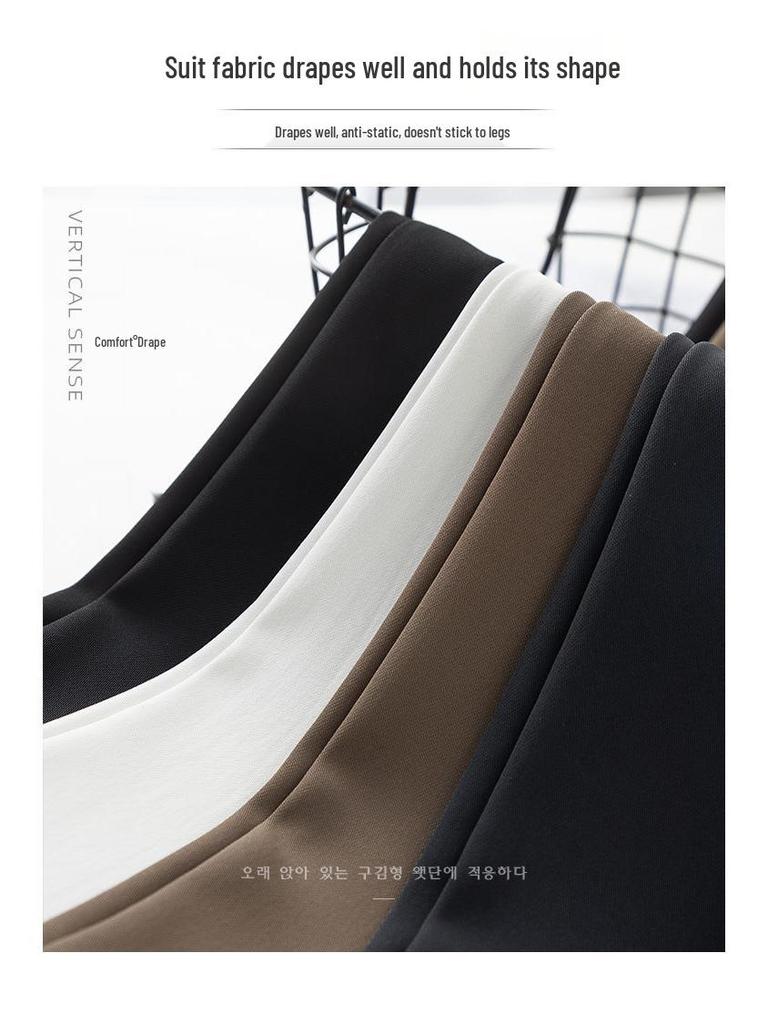 Women's High Waist Black Suit Pants - 2025 Summer Collection, Petite Wide Leg, Draped Straight Trousers