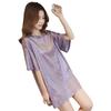Summer Casual Tops Round Neck Short Sleeve Loose Fit Tee Shirt Glitter Mid-length Pullover Tops Streetwear