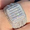 Fashion Sparkling Hip Hop Rock Men Wide Ring Full Paved Synthetic Zirconia Vintage Silvery Plated Party Festival Jewelry Crafts