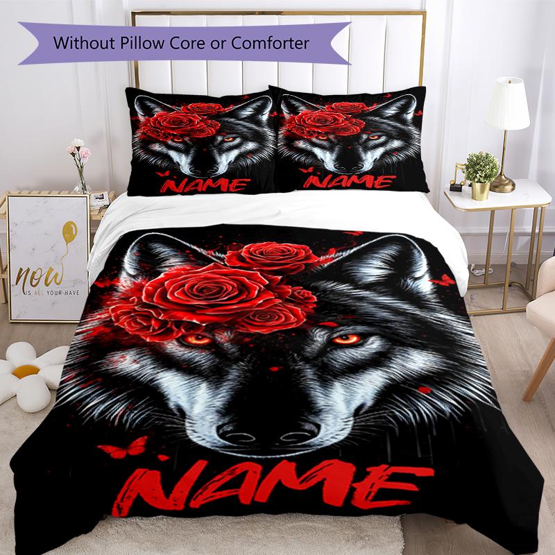 3pcs Custom Name Wolf Bedding Set Duvet Cover Closure Includes 1 Duvet Cover & 2 Pillowcases, Soft and Comfortable for All Seasons.