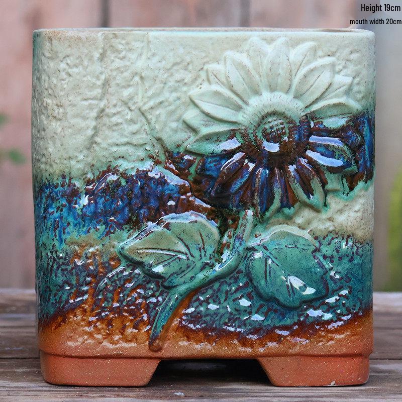 Handgefertigter unregelmäßiger quadratischer Keramik-Blumentopf für Sukkulenten - Pflanztopf mit großem Durchmesser für Mischbepflanzung