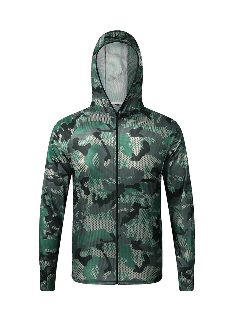 Men's Camouflage Sun Protection Hooded Fishing Jacket - Breathable, Long Sleeve, Anti-Mosquito.