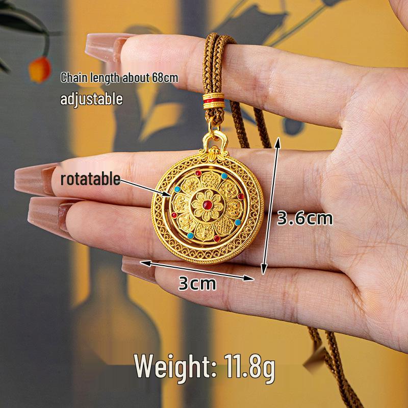 Vietnamese Sand Gold Rotatable Compass Pendant Necklace - Women's Versatile, Long-lasting Color Retention Jewelry with Eight Treasures Design