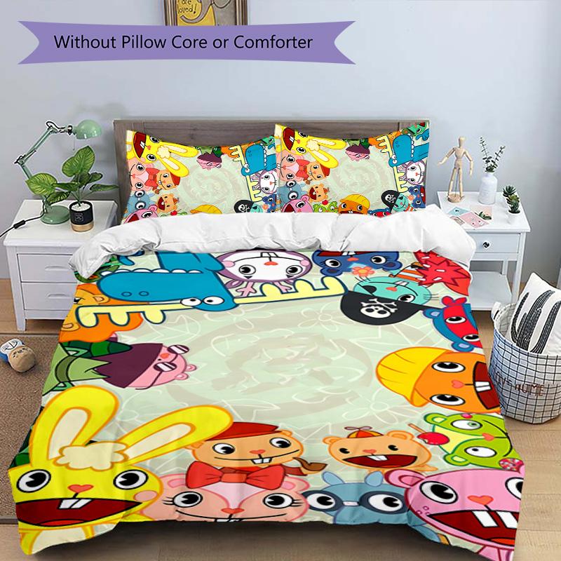 3pcs Happy Tree Friends3 pattern bedding set duvet cover set includes duvet cover &pillowcases, perfect all season bedroom decoration & gift