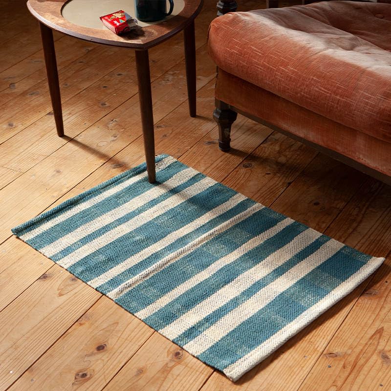 Dulton Cotton Handloom 500 x Washable Handwoven Checkered Machine Mat, Green, 750mm, 100% Cotton, Mat, Rug, Pattern, Washable, RN-0497-75GN