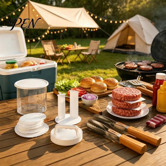 Round Meat Press for Barbecue Hamburger Patty Maker, Non-stick with Storage Container And Separator Sheets Burger Kitchen Gadget Beef Patties
