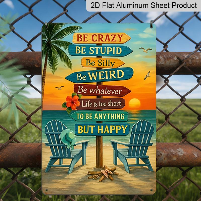 

2D Flat - 1pc Ideal for Decorating Your Space, This AluminuSign Features a Relaxing Tropical Beach Scene with Palm Trees And Adirondack Chairs 20*30cm