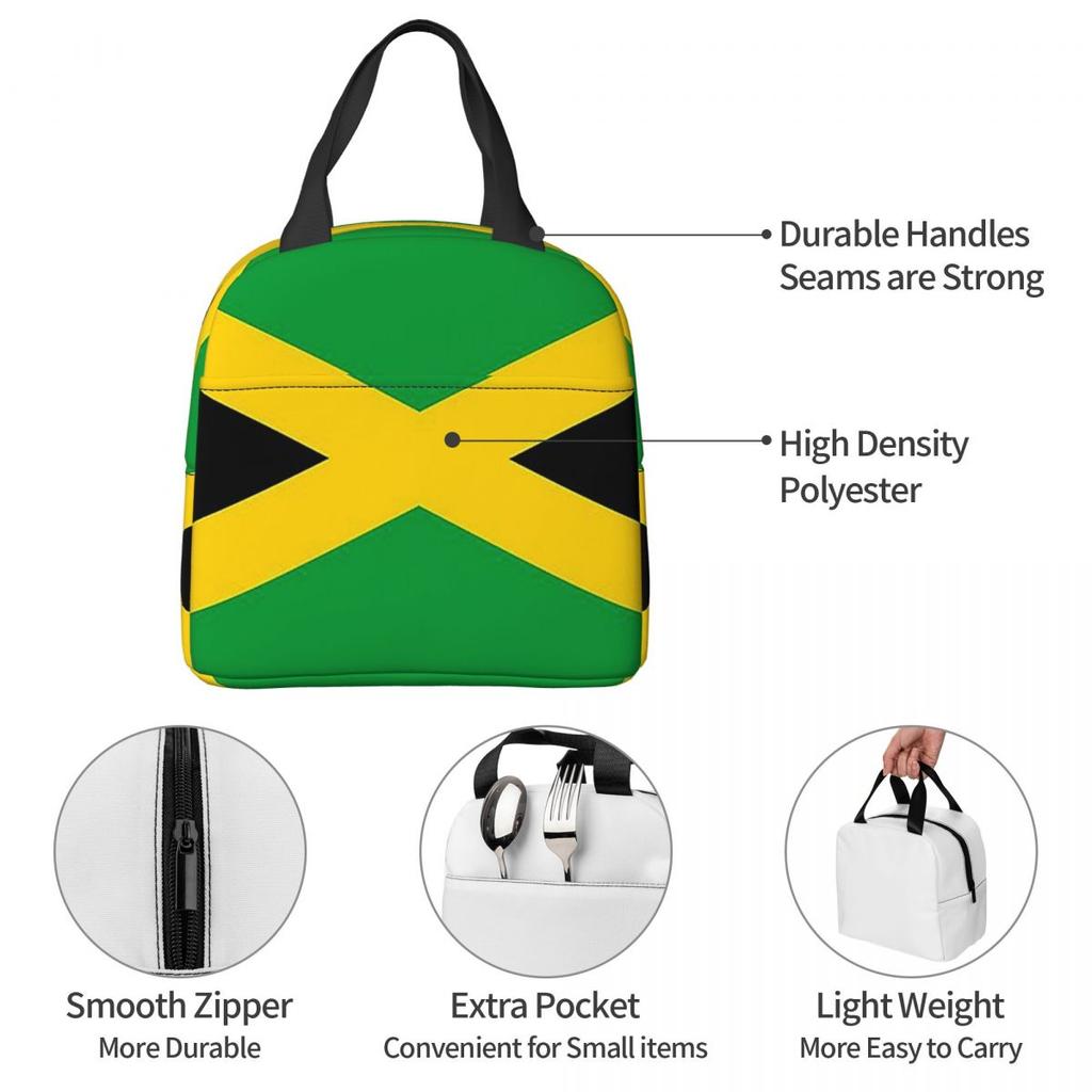 Drapeau de la Jamaïque Drapeau Jamaïcain Sac à Lunch Isotherme pour Femmes Enfants Boîtes Alimentaires Portables Boîte à Lunch Thermique Sac Tote