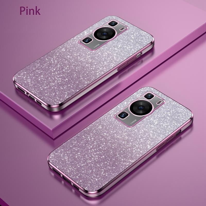 

For Huawei P60 Luxury Electroplated Glitter Case For Huawei P60 Pro Soft TPU Bumper Transparent Phone Back Cover For P60 Pro розовый