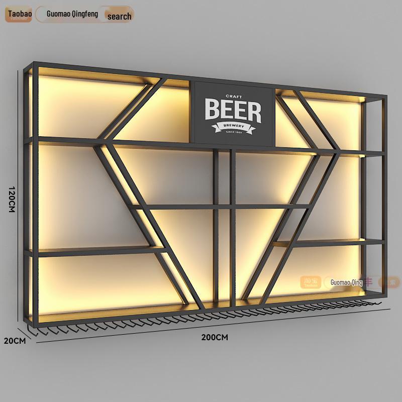Industrial Wall-Mounted Wrought Iron Wine Rack for Bars & Restaurants - Creative Multifunctional Display Cabinet