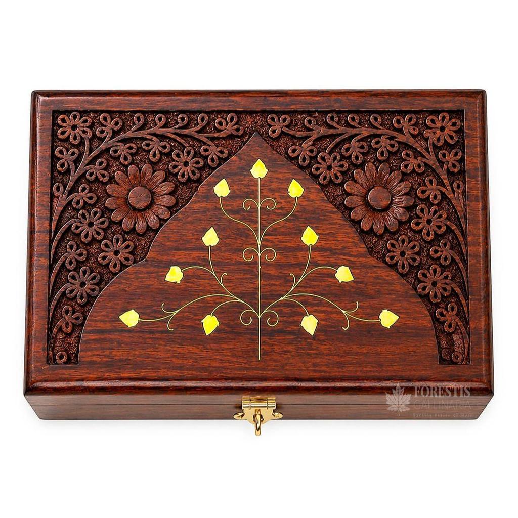 Wooden Box | Jewellery Box| Decorative Case| Kit| Vanity| Organiser For Women, Necklaces, cash, gold (8X5 Inches, Crown Natural)