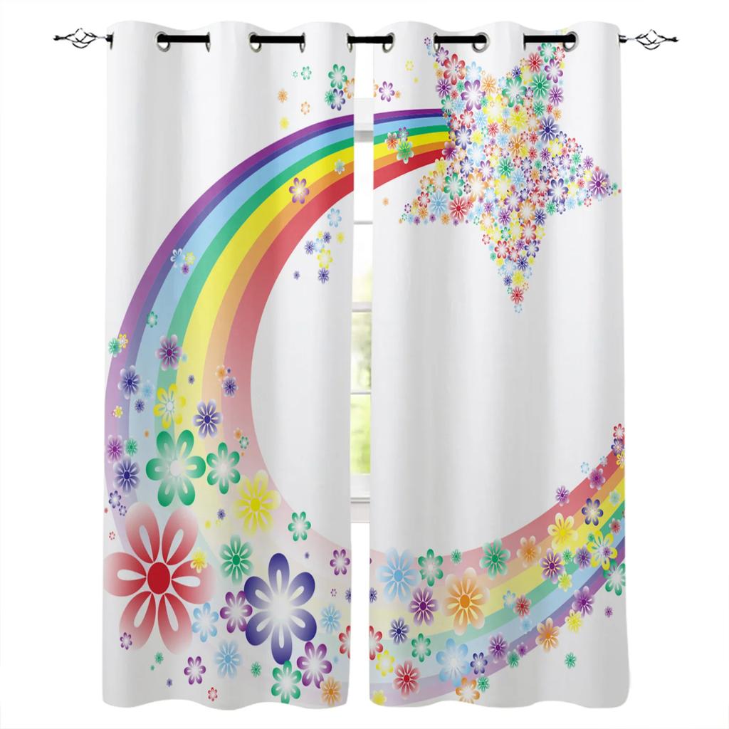 Color Rainbow Red Yellow Blue Paint Window Screen Printed Design Office Indoor Window Curtains Kitchen Curtain Home Cortinas