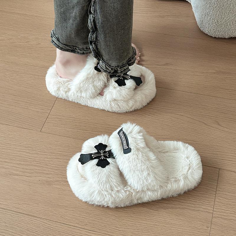 Soft fluffy slippers female cute cross home wear fashion indoor hair mop