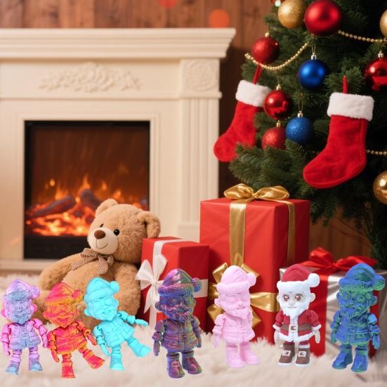 Yousheng Santa Fridge Magnet Movable Joints Christmas Ornaments 3D Printed Festive Fridge Decor Unique Party Gift