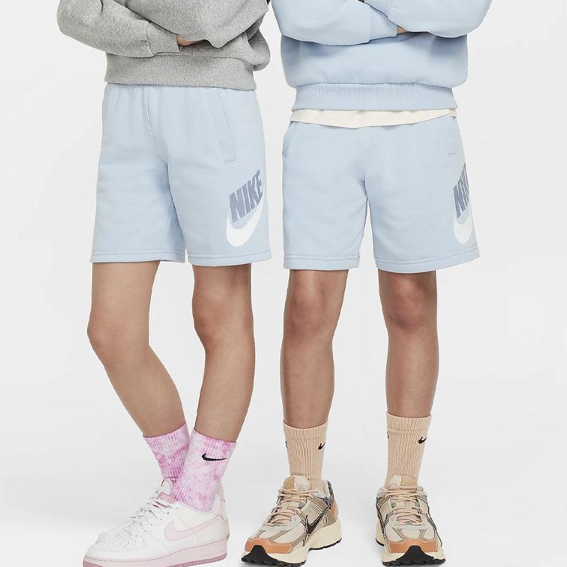 Nike Letter Print Elastic Waist Casual Kids Shorts Kids Shorts Light-Armory-Blue White Gray-Slate FD2997-440