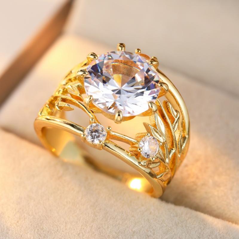 Vintage Inlay Weißer Zirkonia Damenring Ethnischer Goldfarbener Geometrischer Tägliches Tragen Party Schmuck Jahrestagsgeschenk 10 beige