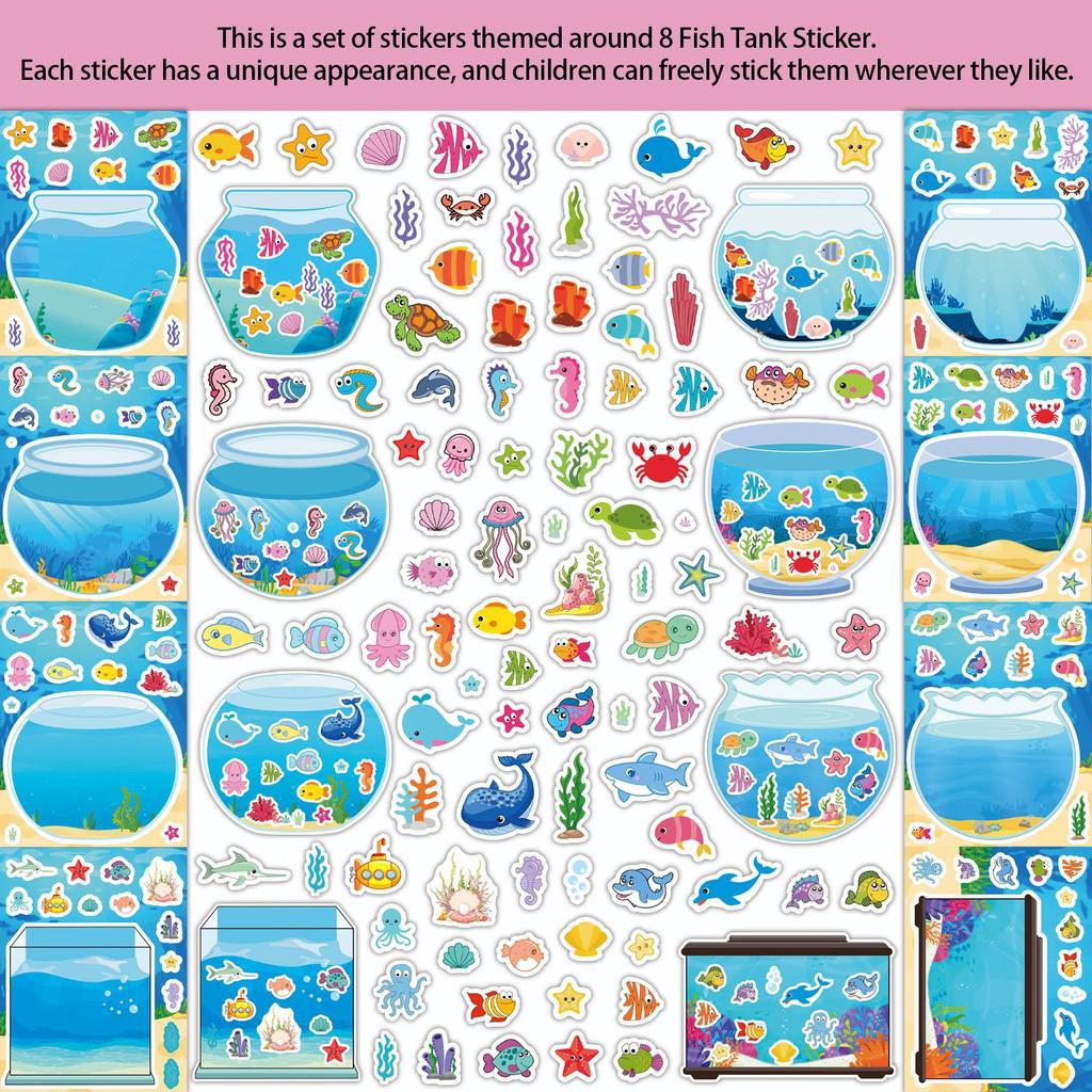 8pcs Ocean Water Tank Fish Tank Cute Puzzle Sticker Waterproof Decals Stickers For Notebook Phone Thermos Diy Stickers Toys Gift