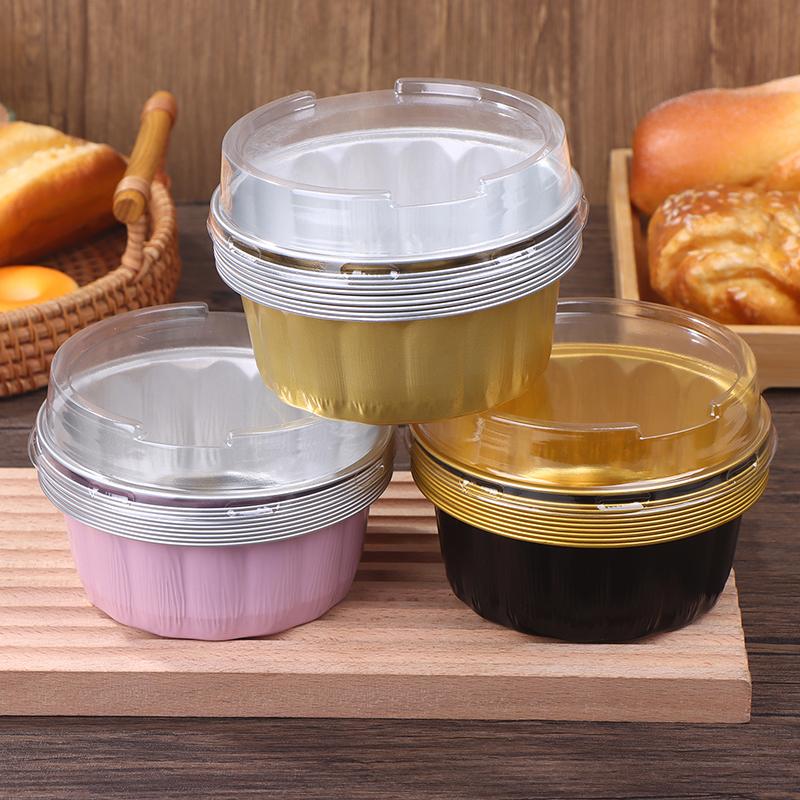 10Set Aluminum Foil Cake Container 250ml Cake Pans Liners With Lids Heat-Resistant Foil Baking Cups Cake Pan Kitchen Tool