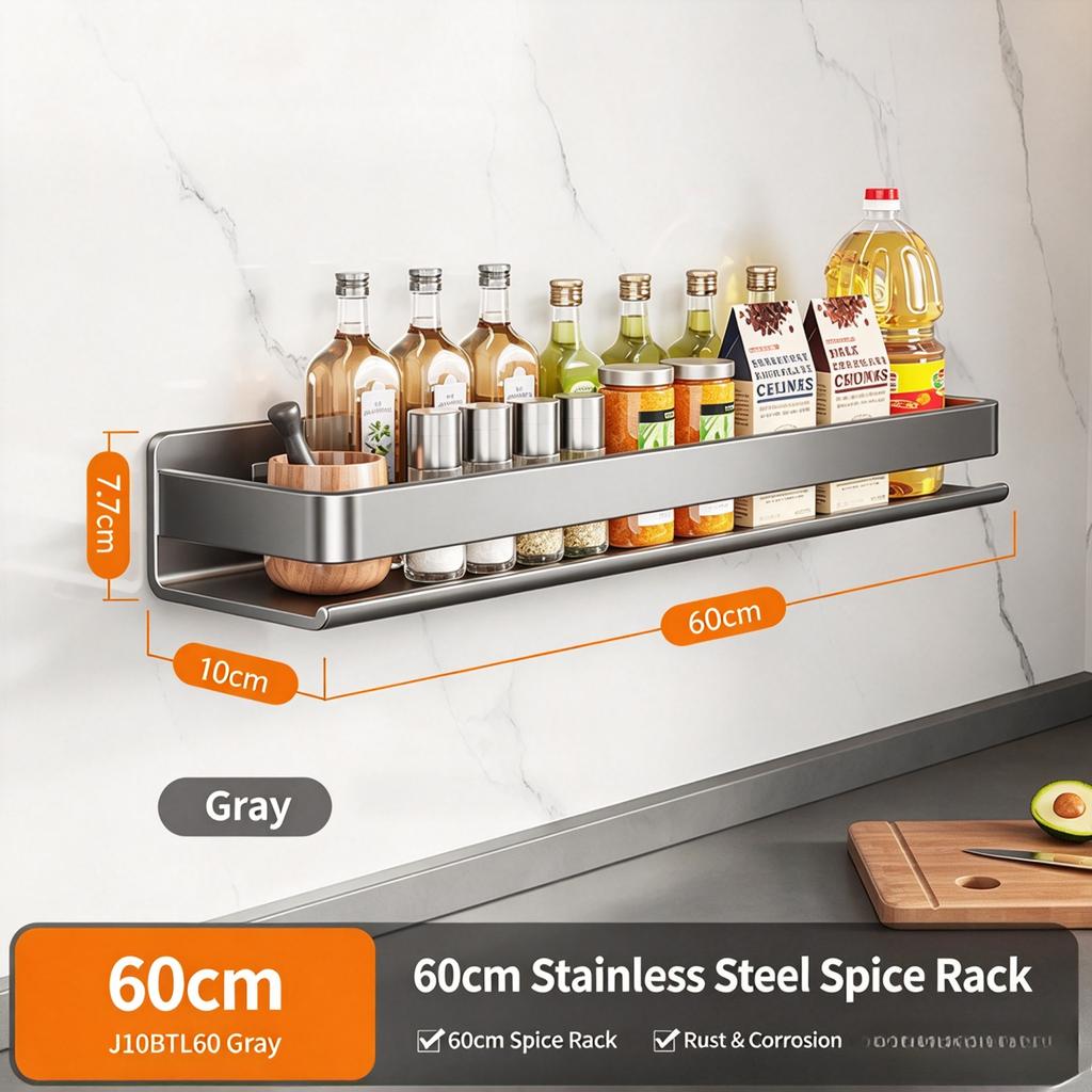 Porta spezie da cucina in acciaio inossidabile, Organizer multifunzione da parete per barattoli di condimenti, Condimenti e forniture da cucina