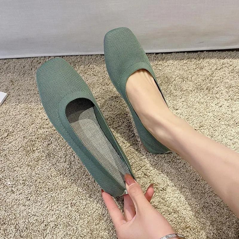Fashion Stretch Knit Fabric Shoes Spring New Women Flat Heel Anti Skid Ballet Flats Shoes Slip On Breathable Loafer Femalehj89
