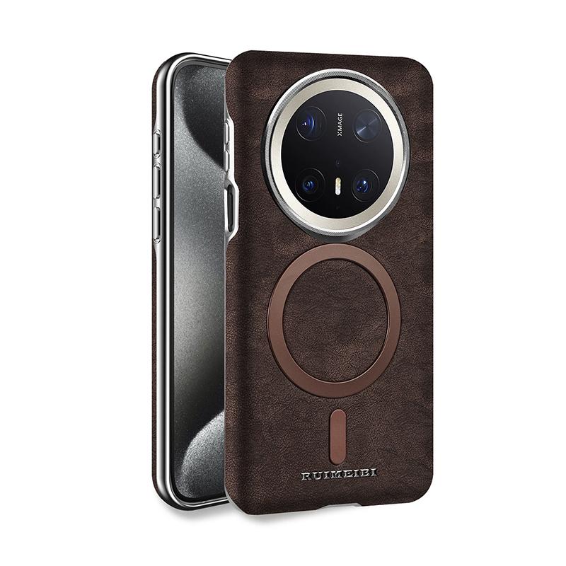

Strong Magnetic Attraction Charging Matte Leather Case for Huawei Mate 70 Pro Plus Mate 60 Pro Plating Lens/Button/Bumper Cover Mate70 кофейный