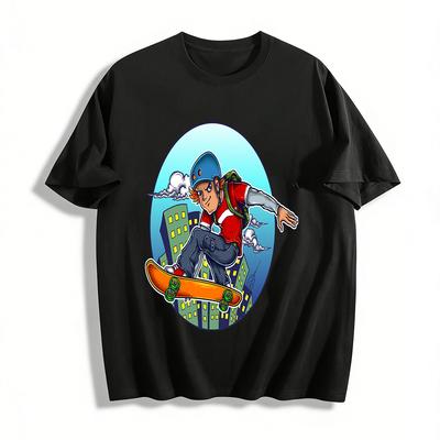 Urban Street Skateboarding Boy Cool Print Casual Top Pure Cotton T-shirt