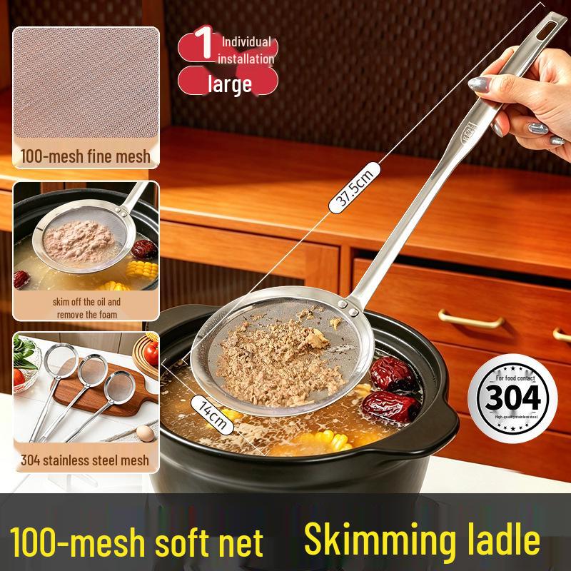 304 Stainless Steel Ultra-Fine Mesh Skimming Spoon for Oil and Foam