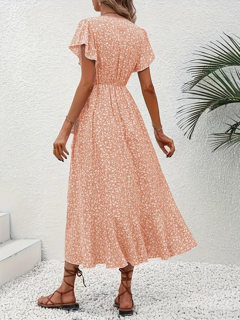 Bohemian V-Neck Belted Wrap Maxi Dress for Women