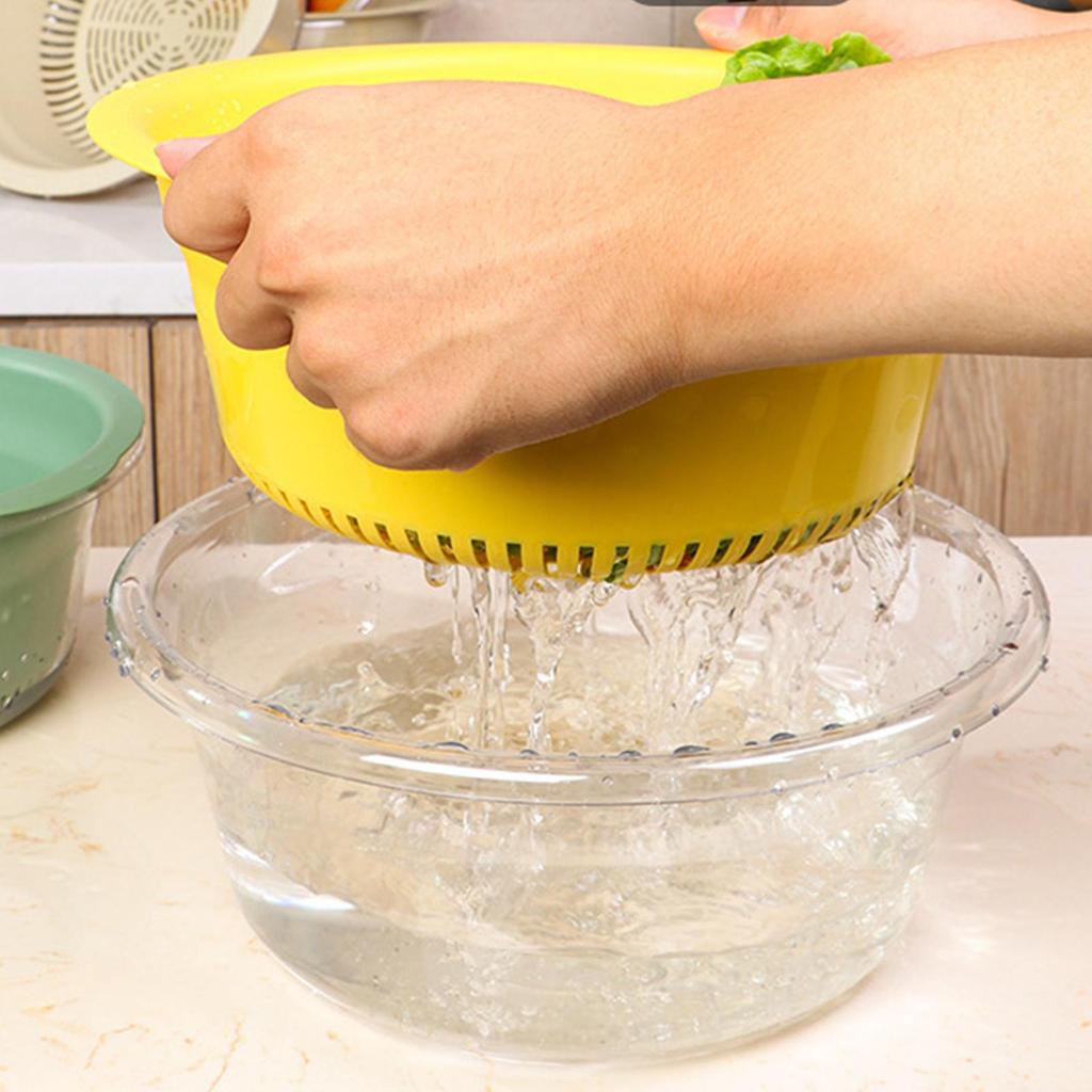 Double Layer Fruits Vegetable Washing Basket Strainer, Multipurpose Bowl and Strainer Drain