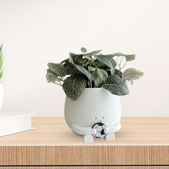 Smile Face Planter Pot 3D Printed Cute Holding Tennis/Soccer Head Flower Pot with Drainage Hole for Indoor Outdoor Home Garden Decor