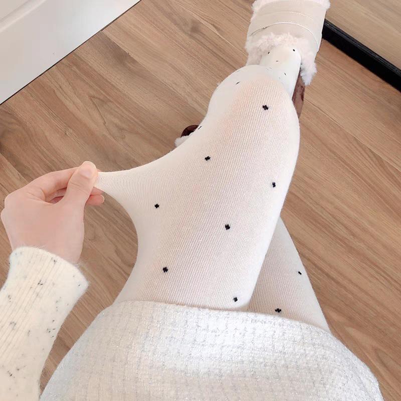

Women s Autumn/Winter Medium-Thickness White Stockings & Smoke Gray Polka Dot Pantyhose, Cotton-Lined Milk White Leggings Footed 85-120 lbs Soft Skin-friendly