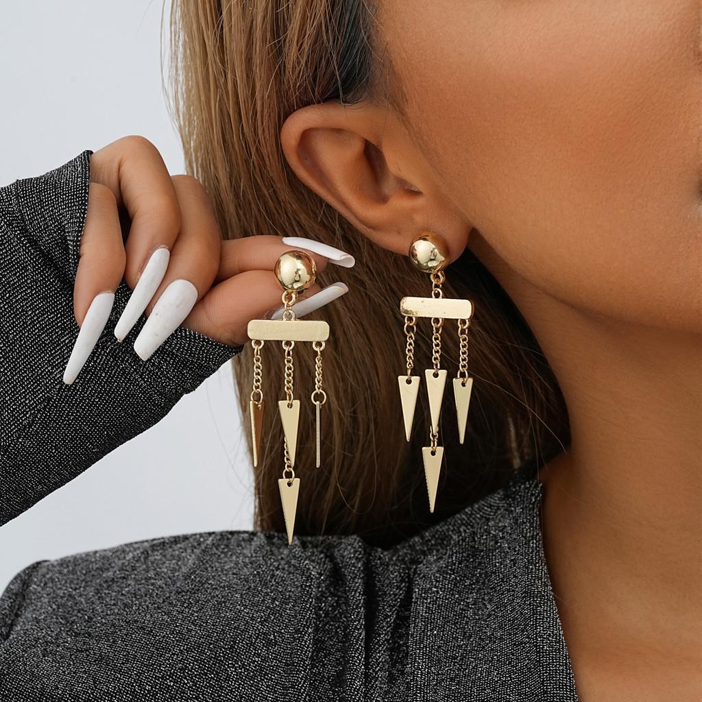 Tassel Chic Asymmetric Earrings For Women Gold Geometric Design Material Alloy