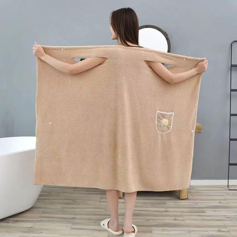 Plus Size Women's Wearable Towel Robe - Strappy, Absorbent Bathrobe for Home Use