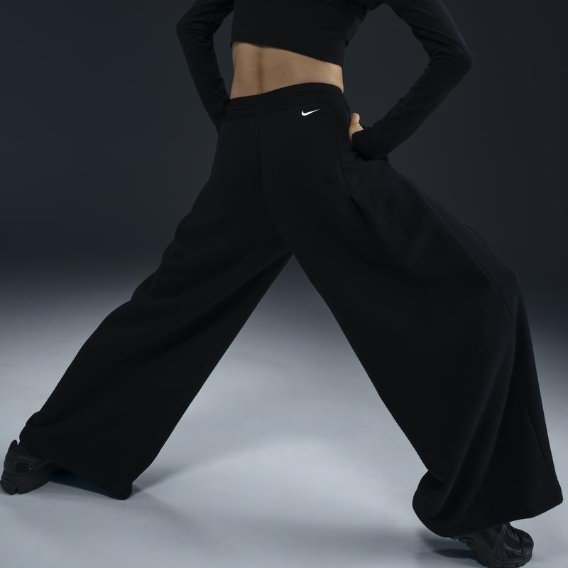 Nike Sportsklærkolleksjon Myk Komfortabel Middels Høyde Løse Vide Ben Fritidsbukser Dame Underdeler Svart Seil-Hvit HF9546-010