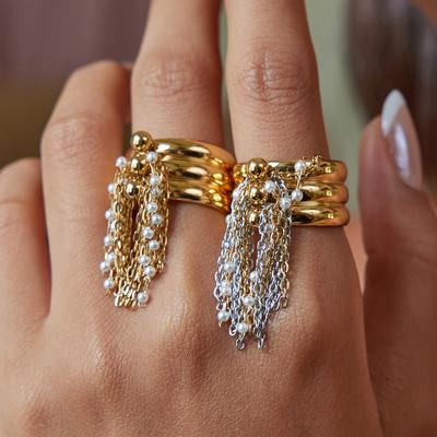 Yori Three Layer Steel Bead Chain Tassel Open Ring PVD Plated Stainless Steel Rust Proof Summer Jewelry Wholesale