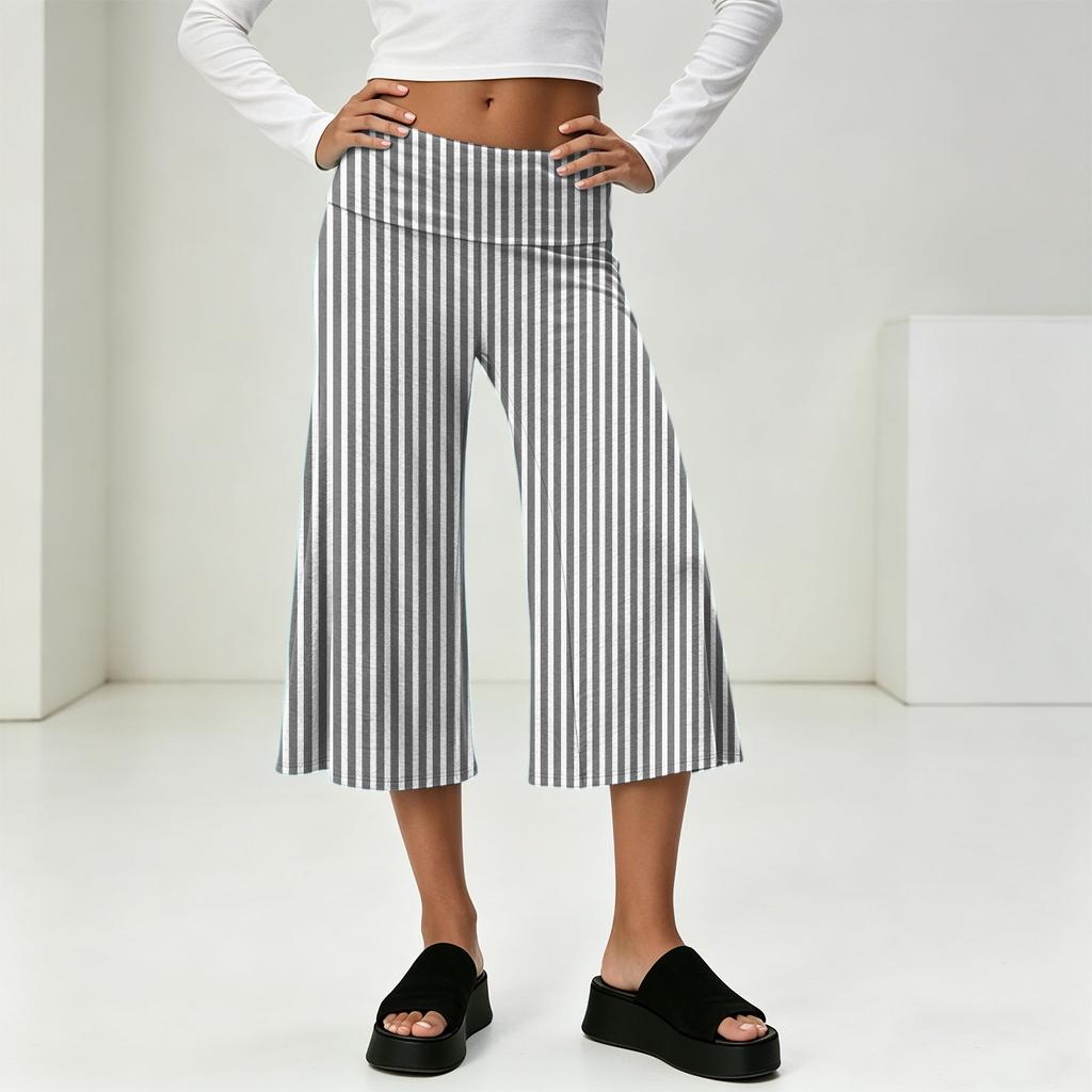 Fashionable Women's Summer Leisure Vacation High Waist Wide Leg Cropped Pants