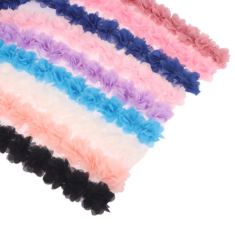 1 Yard 24 Flowers Chiffon Lace Patch Fabric Webbing Decoration Flower Gift Ribbons Diy Bridal Veil Shoes Wedding Clothes Crafts