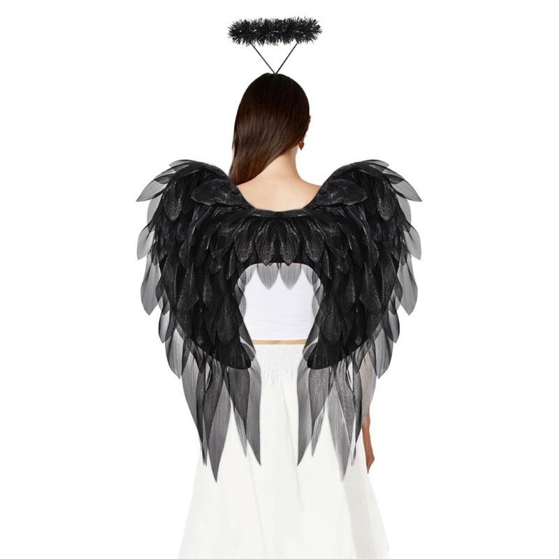 Angel Costume Accessory with Halos Headband Fairys Angel Wing Fairys Angel Wing for Halloween Cosplay Photograph Prop