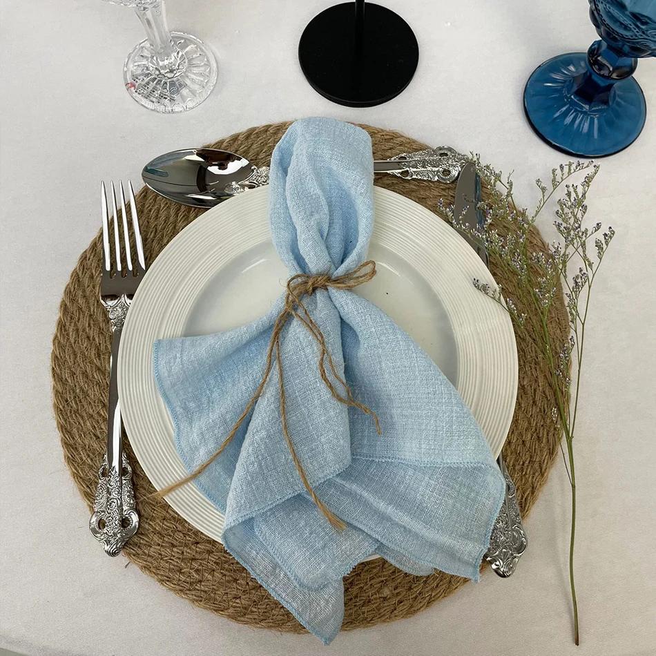 10PCS Decoration Mariage Gauze Crepe Cloth Napkins Pure Cotton Fabric Wedding Decor Everyday Use Dinner Tea Towel Table Village