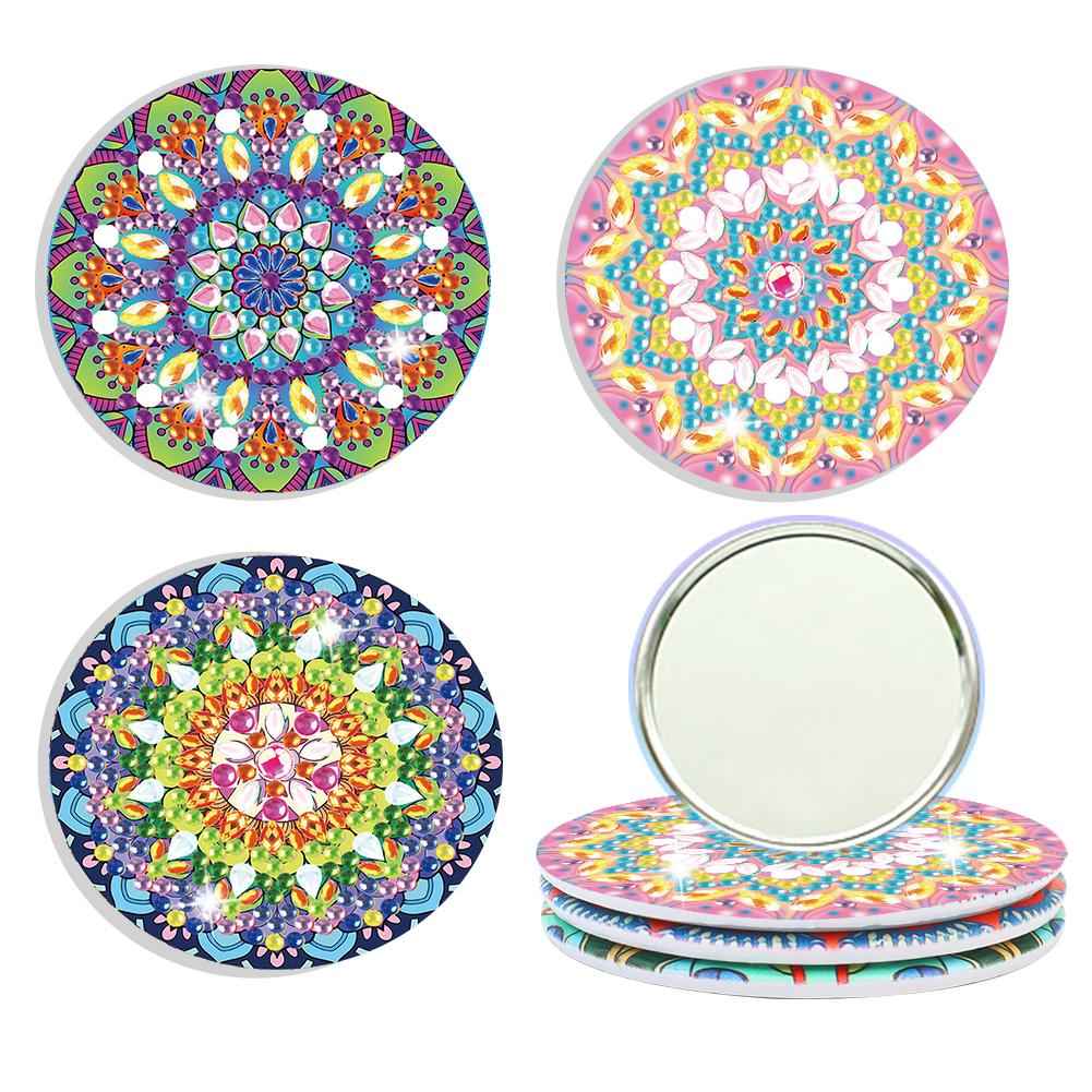 Rhinestone Embroidery Mosaic Makeup Mirror 3pcs Portable DIY Diamond Art Mosaic Makeup Mirror Art Craft Set Datura Pocket Mirror