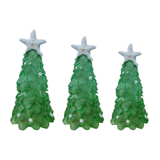 Seaglass Christmas Tree Decoration Blue Green Sea Glass Starfish Shell Ocean-themed Xmas Tree Figurine Holiday Resin Tree Desktop Ornament