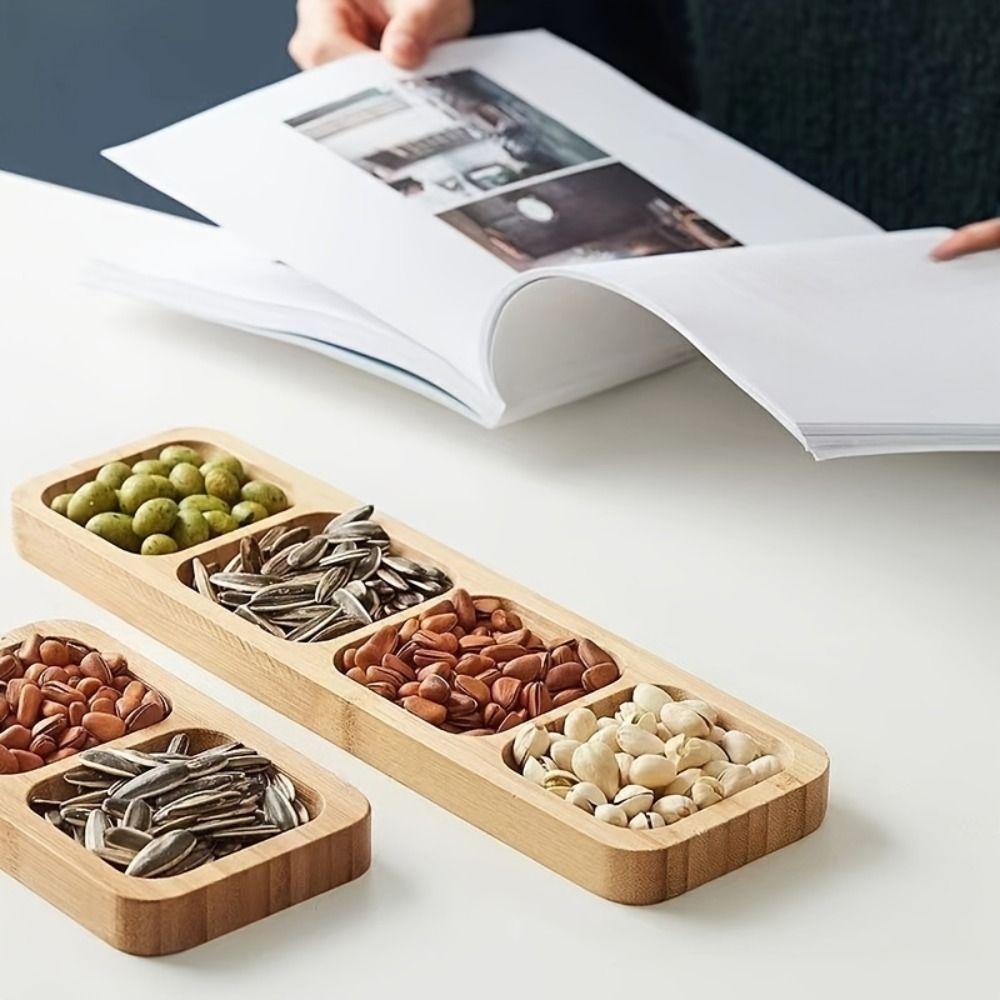 Natural Bamboo Divided Snack Serving Tray Divided Bamboo Snack Dishes Tea Room Decor