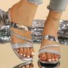 Fashion Fashion Golden Thick Heels Sandals for Women 2025 Open Toe Square Toe Crystal Party Shoes Woman Plus Size Chunky Heel Sandles