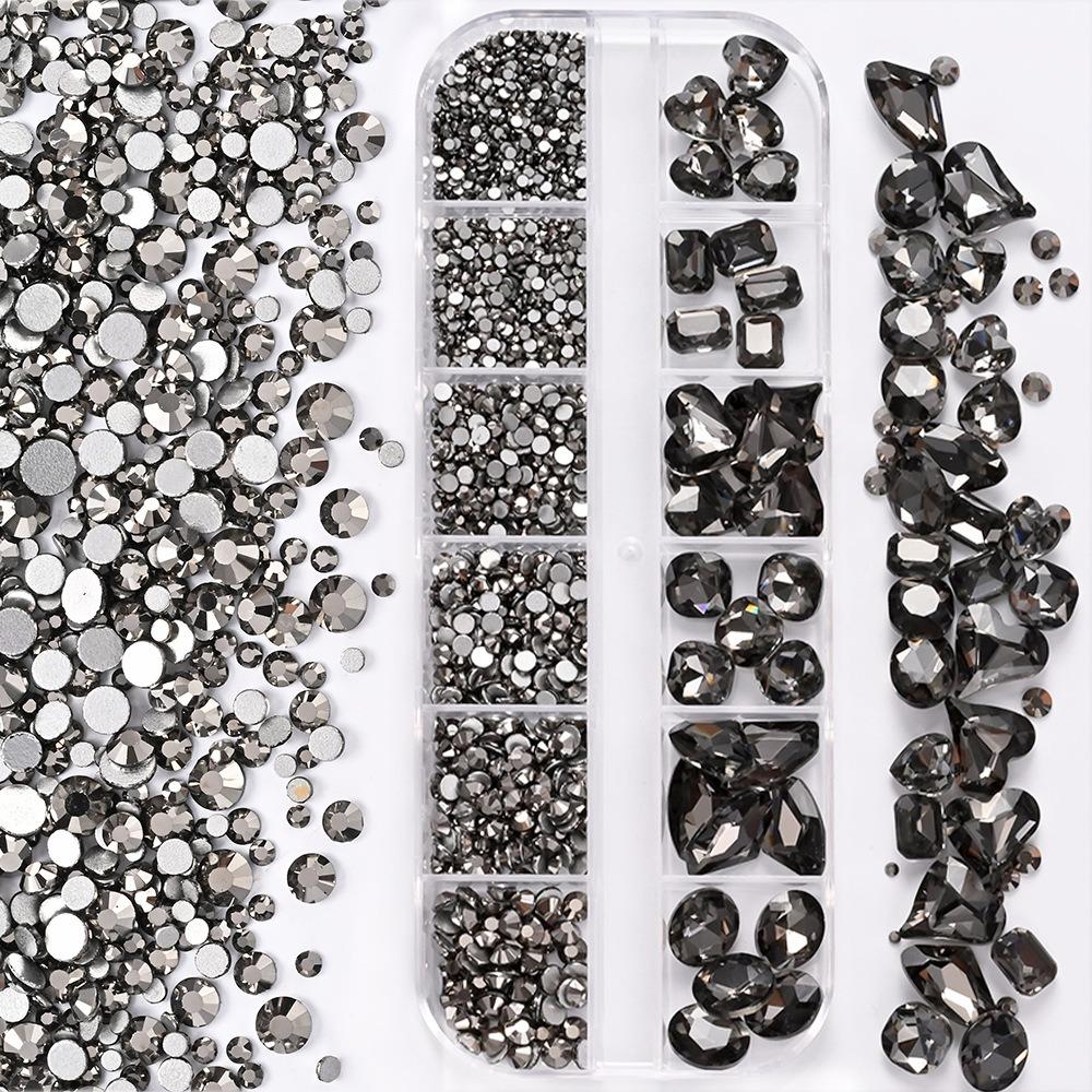 12 Grids 3D Nail Art Rhinestones Mixed Shapes Clear Glass Nail Art Charms Colorful Flatback Nail Art Decoration