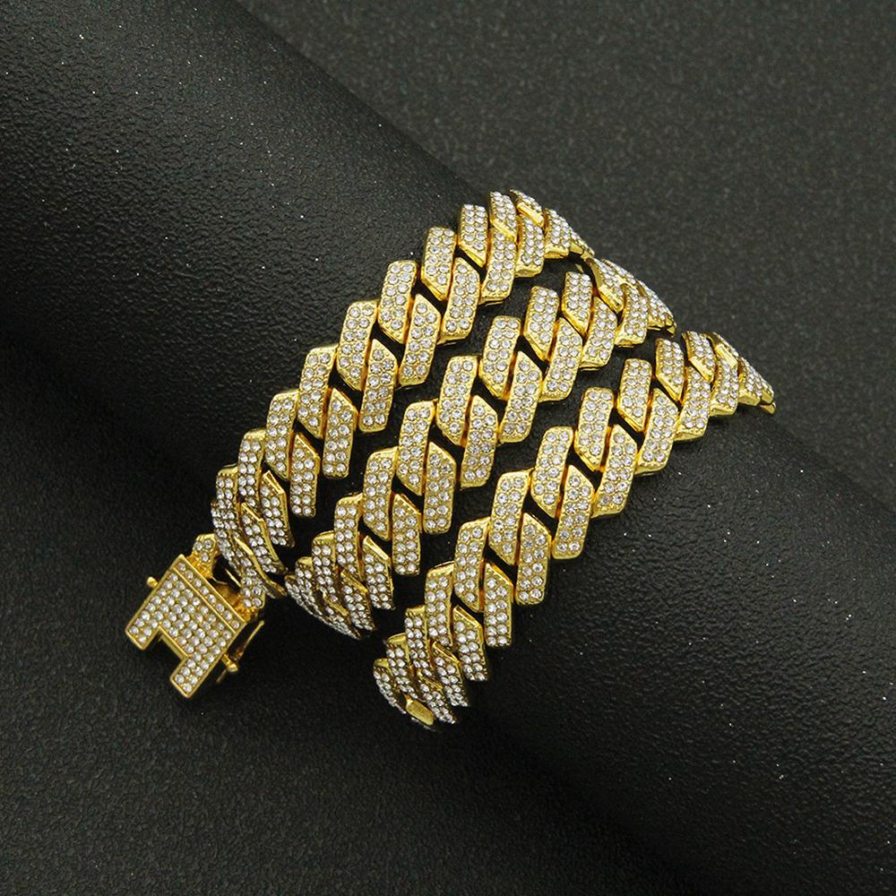 Fashion Men Cuban Link Iced Out Necklace 14MM width Rhinestones Chain Rapper CZ Cuban Chain Necklace Hip Hop Birthday Jewelry