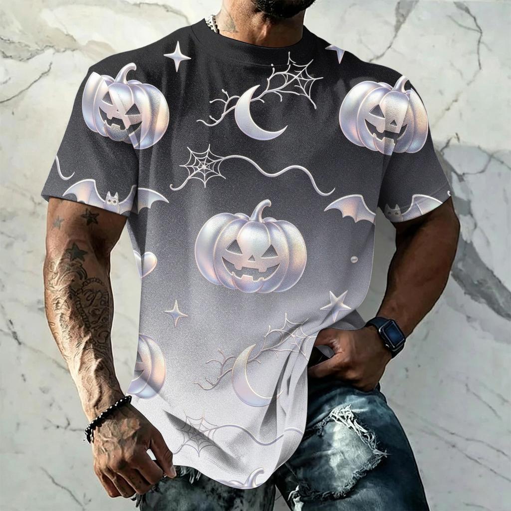 Men's Halloween Vintage Short Sleeve T Shirt Loose Breathable Summer Sports Streetwear Casual Everyday Top with Graphic Print