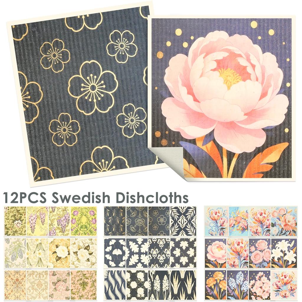 12 Pièces Lingettes Suédoises Absorbantes Essuie-Vaisselle de Cuisine Outils de Nettoyage Ménager Polyvalents Chiffon Réutilisable pour la Salle de Bain la Cuisine